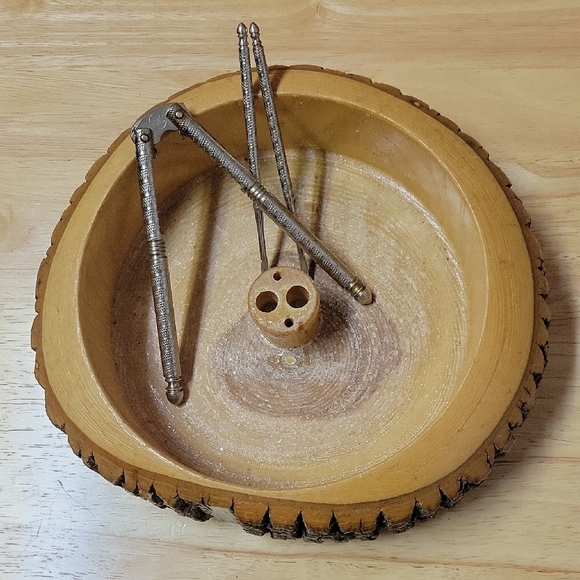 Vintage Wooden Nut Bowl with Cracker & Picks - Picture 2 of 13
